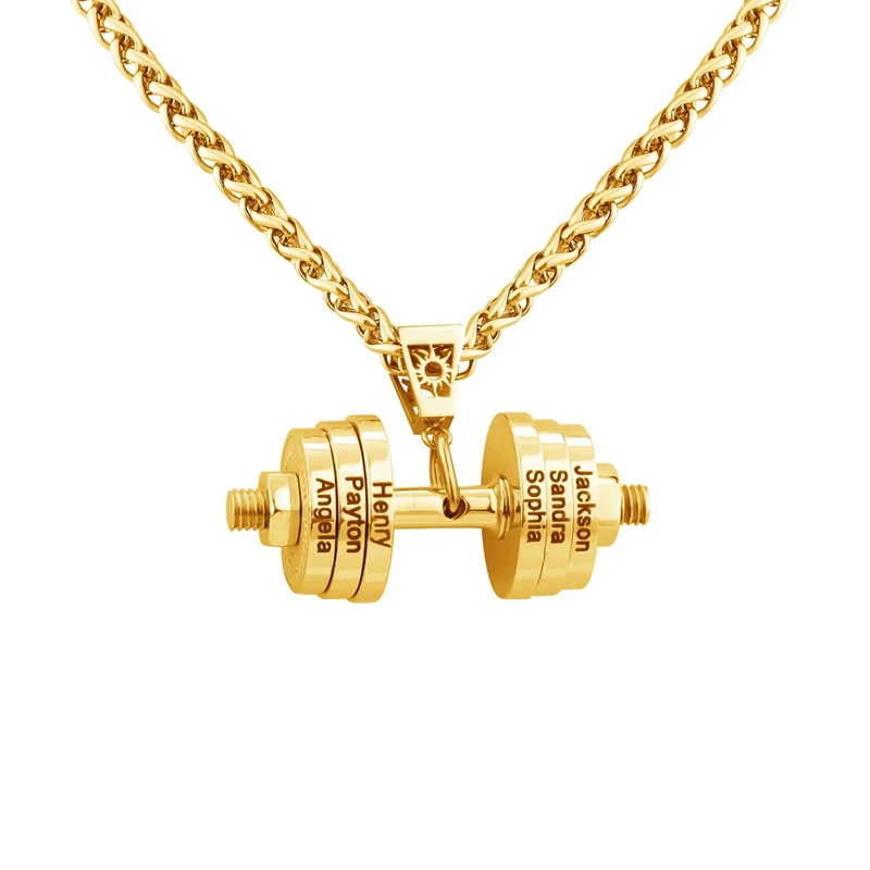Halskette + Anhänger Edelstahl Hantel Scheibe Gewicht Fitness Gym Bodybuilding Schmuck Geschenk