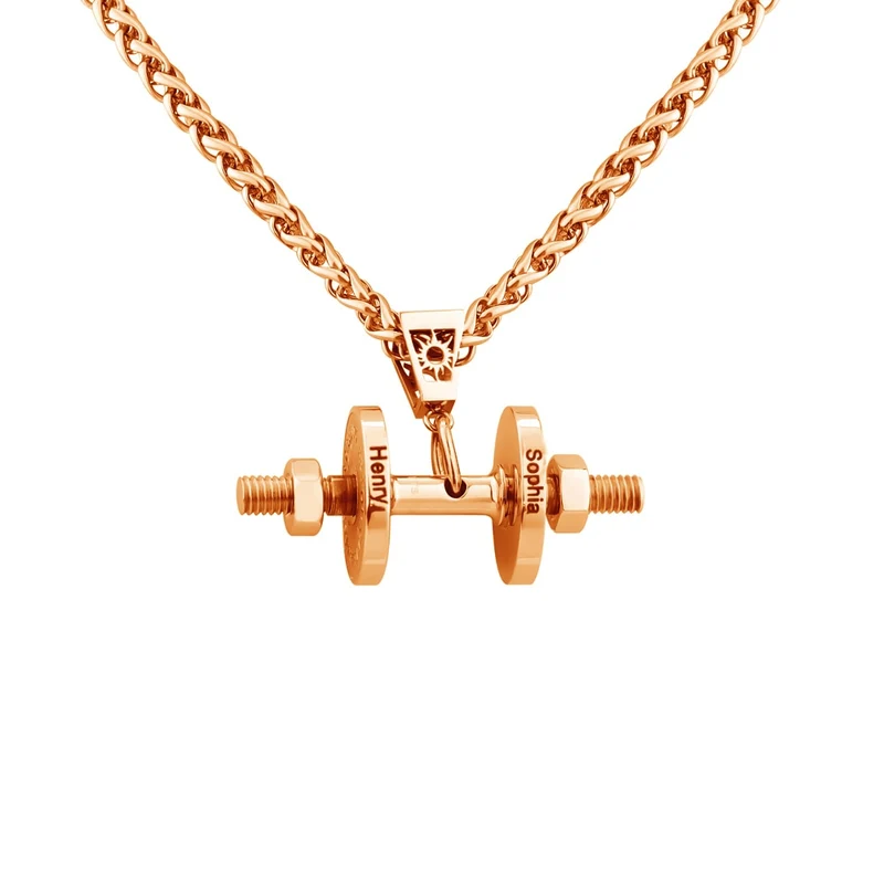 Halskette + Anhänger Edelstahl Hantel Scheibe Gewicht Fitness Gym Bodybuilding Schmuck Geschenk