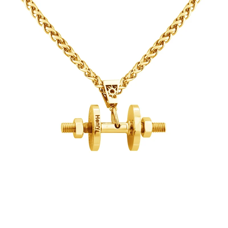 Halskette + Anhänger Edelstahl Hantel Scheibe Gewicht Fitness Gym Bodybuilding Schmuck Geschenk
