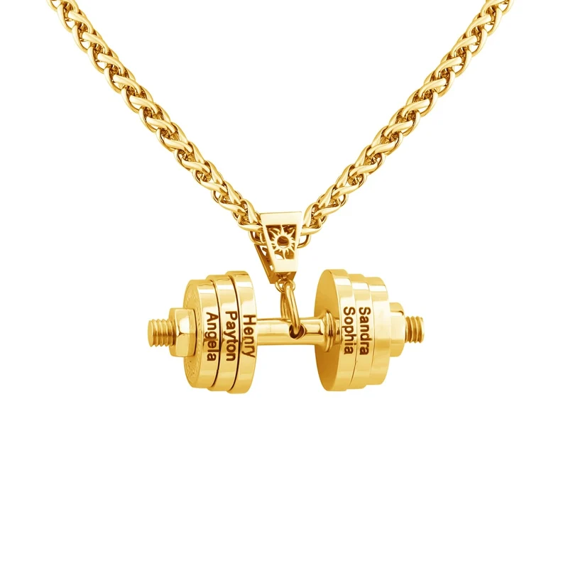 Halskette + Anhänger Edelstahl Hantel Scheibe Gewicht Fitness Gym Bodybuilding Schmuck Geschenk