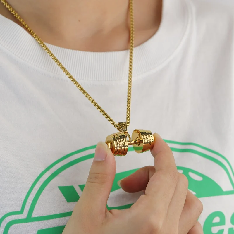 Halskette + Anhänger Edelstahl Hantel Scheibe Gewicht Fitness Gym Bodybuilding Schmuck Geschenk