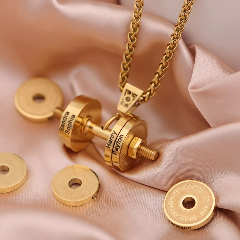 Halskette + Anhänger Edelstahl Hantel Scheibe Gewicht Fitness Gym Bodybuilding Schmuck Geschenk