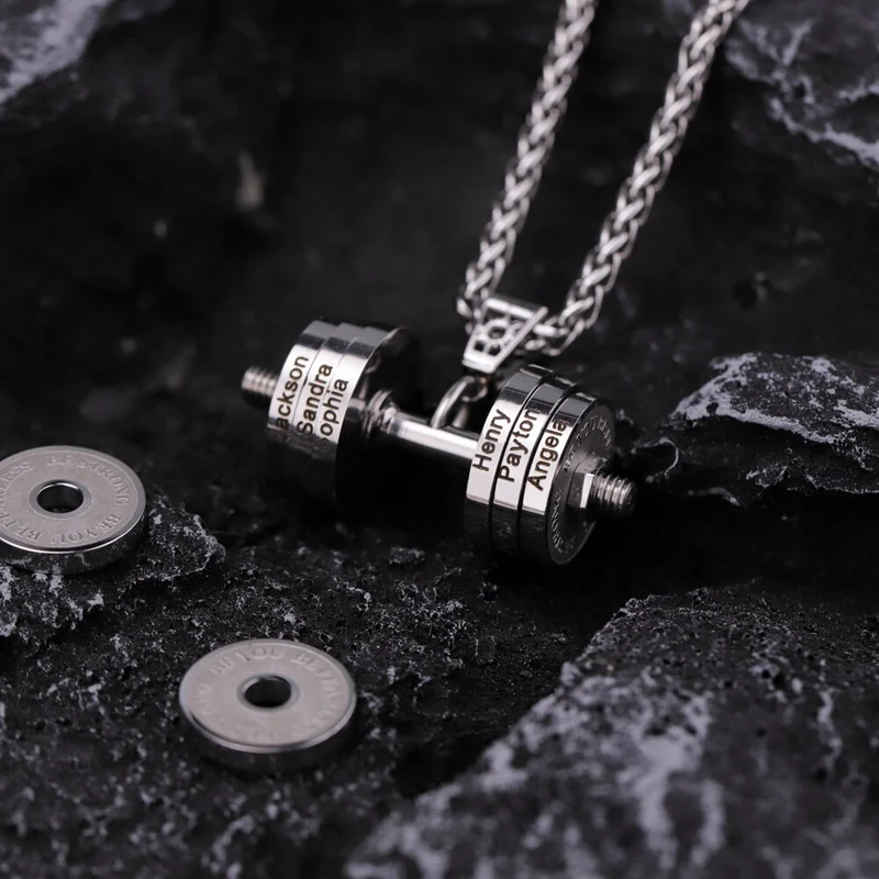 Halskette + Anhänger Edelstahl Hantel Scheibe Gewicht Fitness Gym Bodybuilding Schmuck Geschenk
