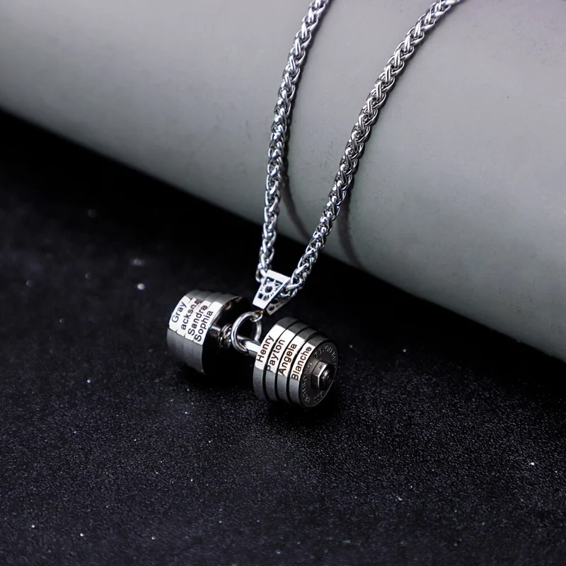 Halskette + Anhänger Edelstahl Hantel Scheibe Gewicht Fitness Gym Bodybuilding Schmuck Geschenk