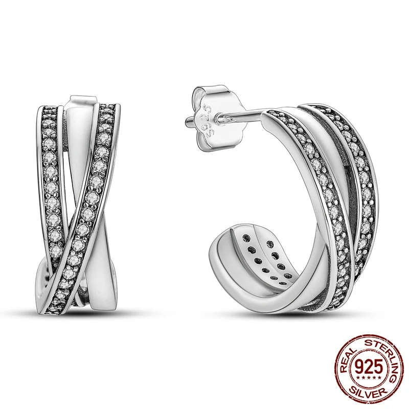 1 Paar Creolen aus 925 Sterling Silber Ohrringe Zirkonia Ohrstecker NEU