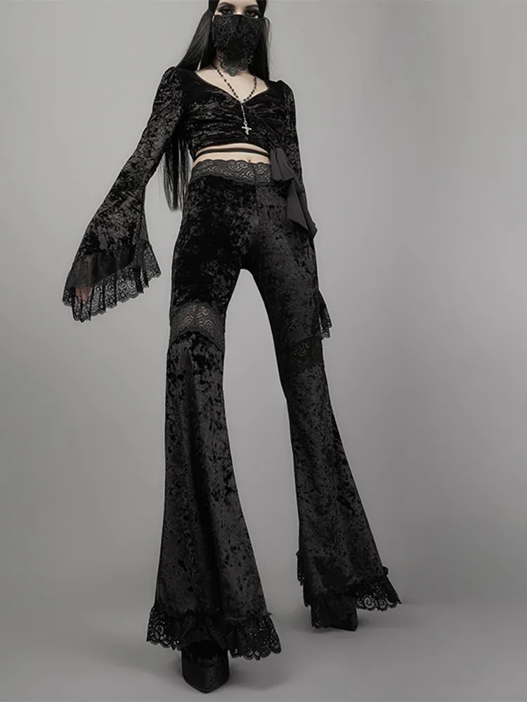 Damen Punk Gothic Hose Bootcut Hüftjeans Schlaghose Hip Retro Flared Leggins
