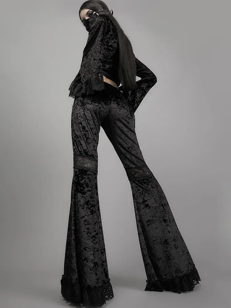 Damen Punk Gothic Hose Bootcut Hüftjeans Schlaghose Hip Retro Flared Leggins