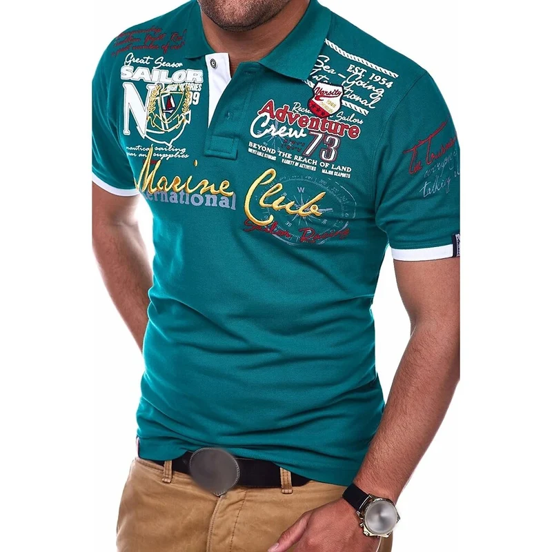 Herren Poloshirt POLO Shirt Zip Kontrast Kragen Kurzarm Slim Fit Hemd Polohemd Neu