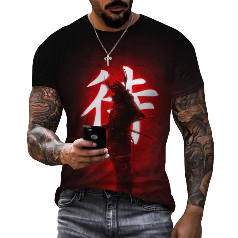 Herren Japan Samurai 3D T-Shirt Rundhals Unisex Sommer Streetwear
