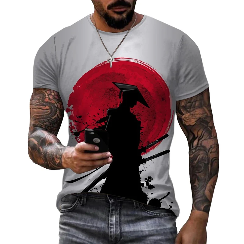 Herren Japan Samurai 3D T-Shirt Rundhals Unisex Sommer Streetwear