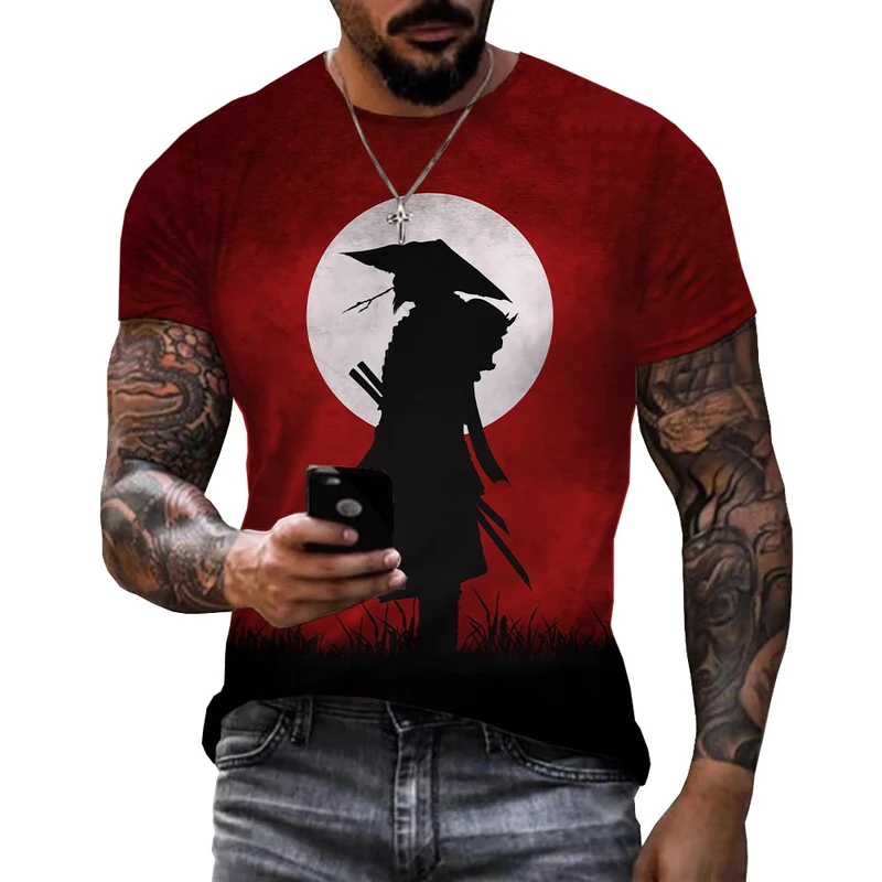 Herren Japan Samurai 3D T-Shirt Rundhals Unisex Sommer Streetwear