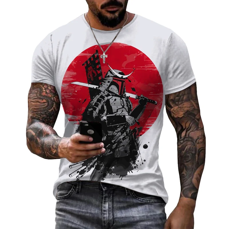 Herren Japan Samurai 3D T-Shirt Rundhals Unisex Sommer Streetwear