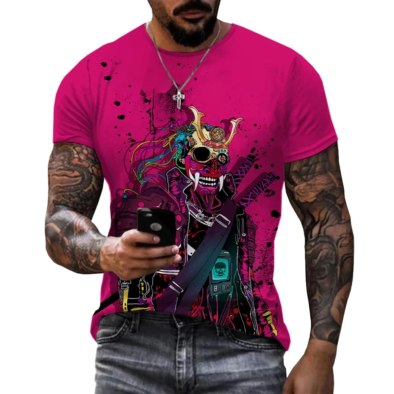 Herren Japan Samurai 3D T-Shirt Rundhals Unisex Sommer Streetwear