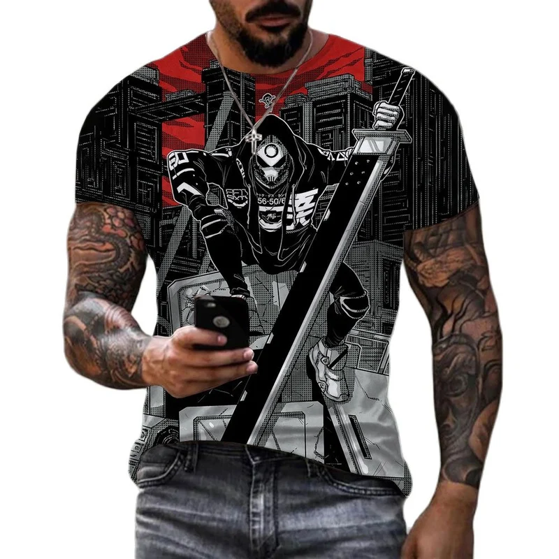 Herren Japan Samurai 3D T-Shirt Rundhals Unisex Sommer Streetwear