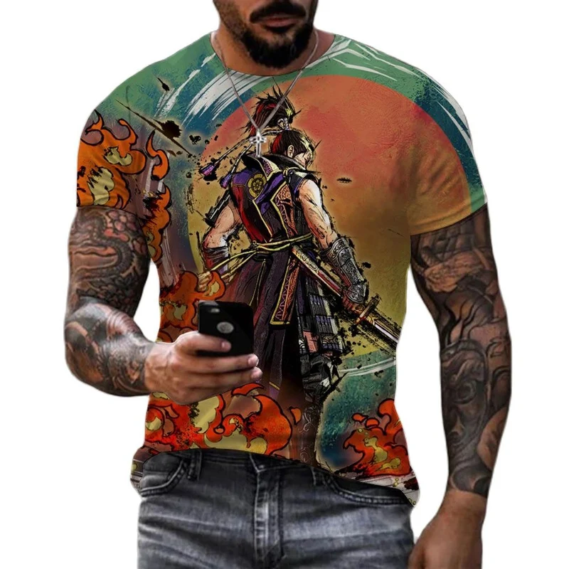 Herren Japan Samurai 3D T-Shirt Rundhals Unisex Sommer Streetwear