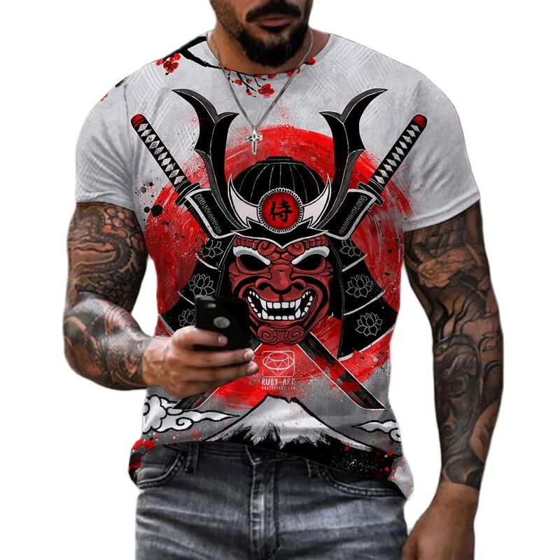 Herren Japan Samurai 3D T-Shirt Rundhals Unisex Sommer Streetwear