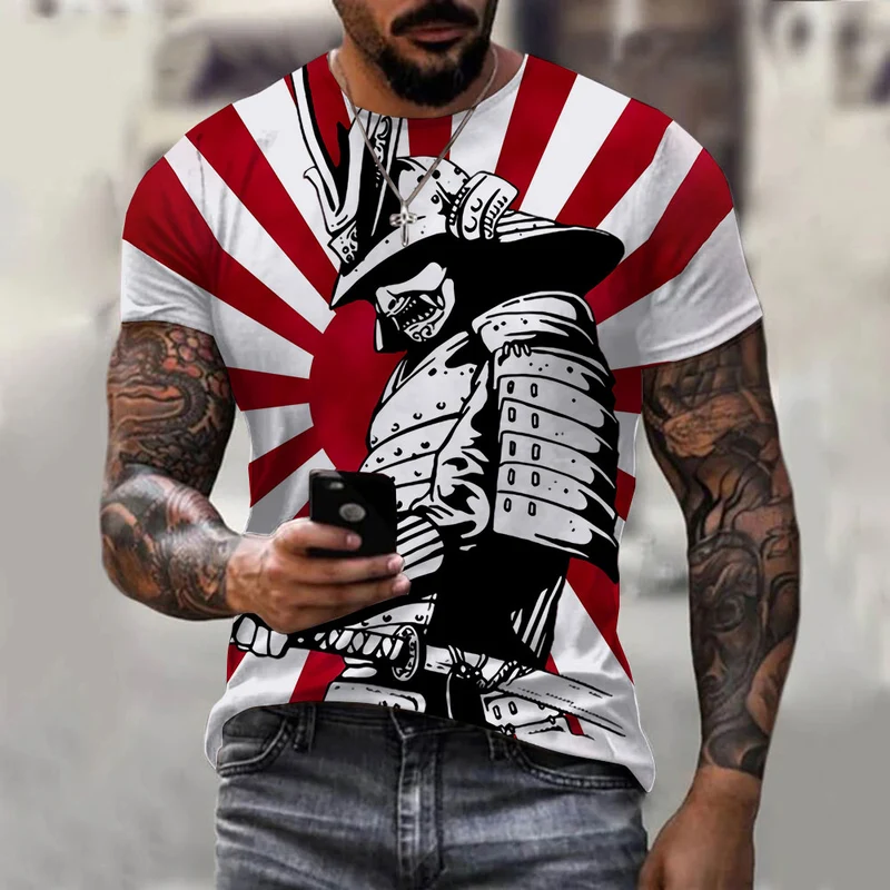 Herren Japan Samurai 3D T-Shirt Rundhals Unisex Sommer Streetwear