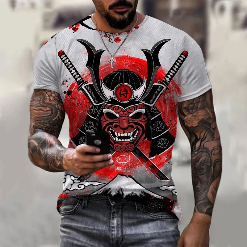 Herren Japan Samurai 3D T-Shirt Rundhals Unisex Sommer Streetwear