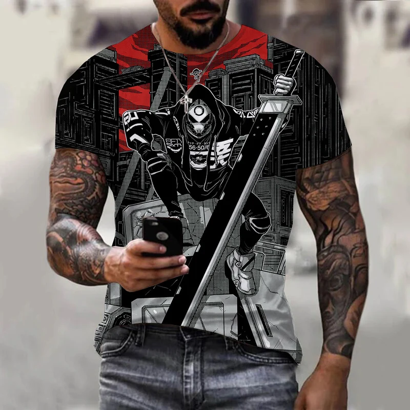 Herren Japan Samurai 3D T-Shirt Rundhals Unisex Sommer Streetwear