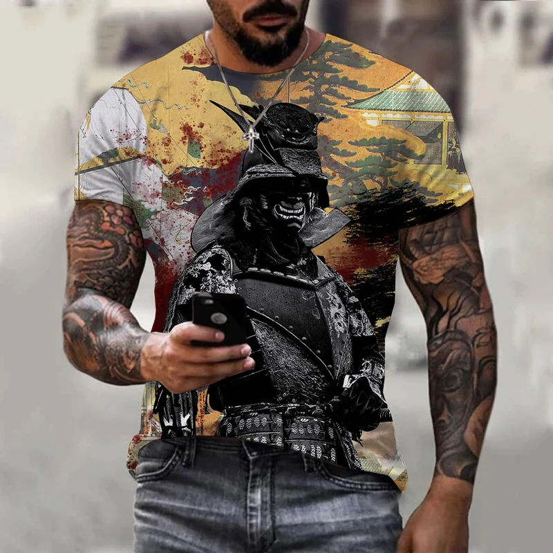 Herren Japan Samurai 3D T-Shirt Rundhals Unisex Sommer Streetwear