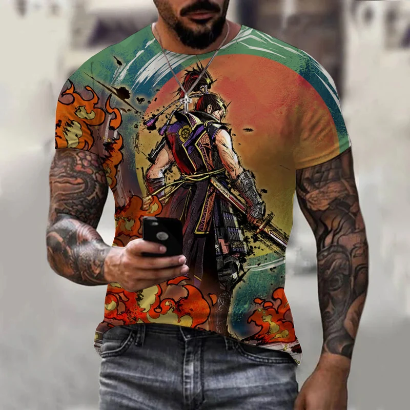 Herren Japan Samurai 3D T-Shirt Rundhals Unisex Sommer Streetwear