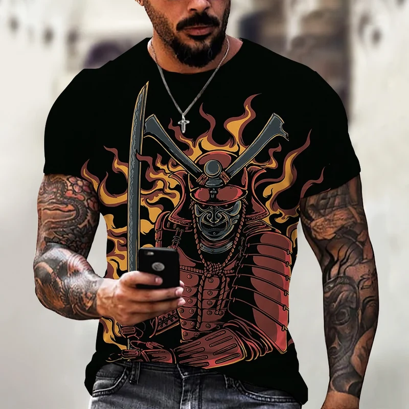 Herren Japan Samurai 3D T-Shirt Rundhals Unisex Sommer Streetwear
