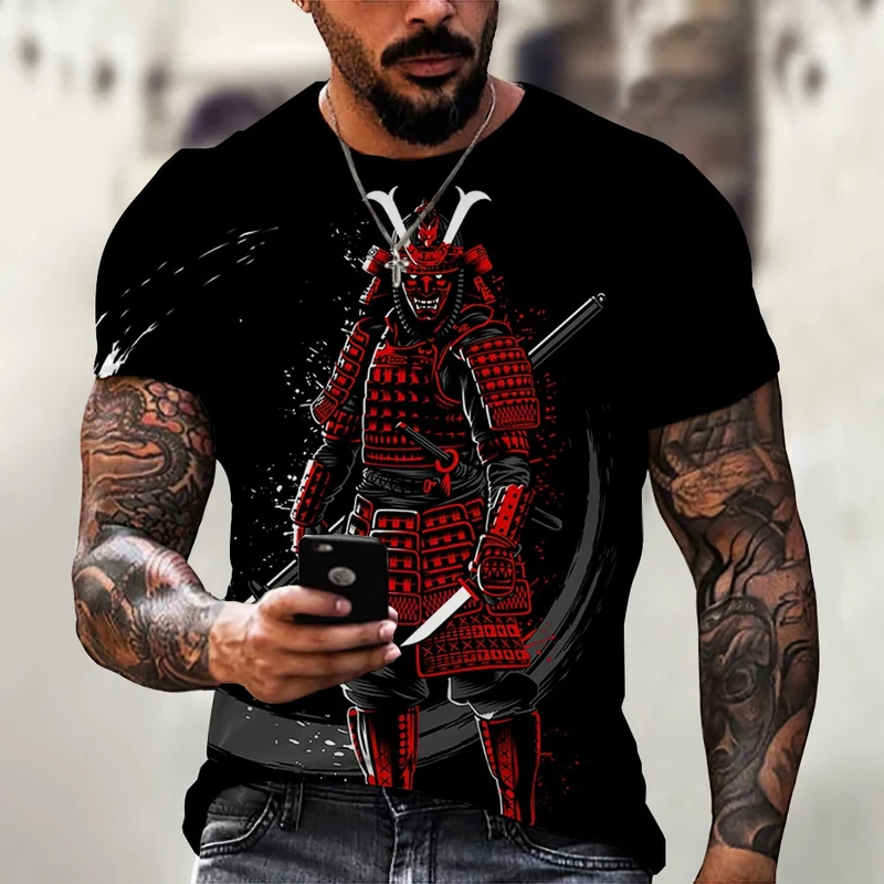 Herren Japan Samurai 3D T-Shirt Rundhals Unisex Sommer Streetwear