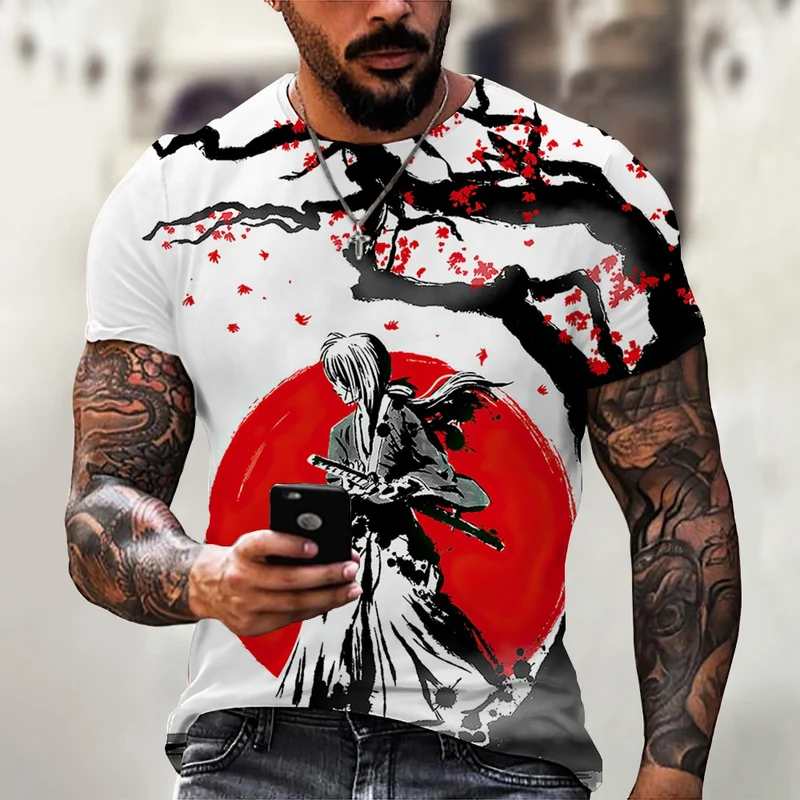 Herren Japan Samurai 3D T-Shirt Rundhals Unisex Sommer Streetwear