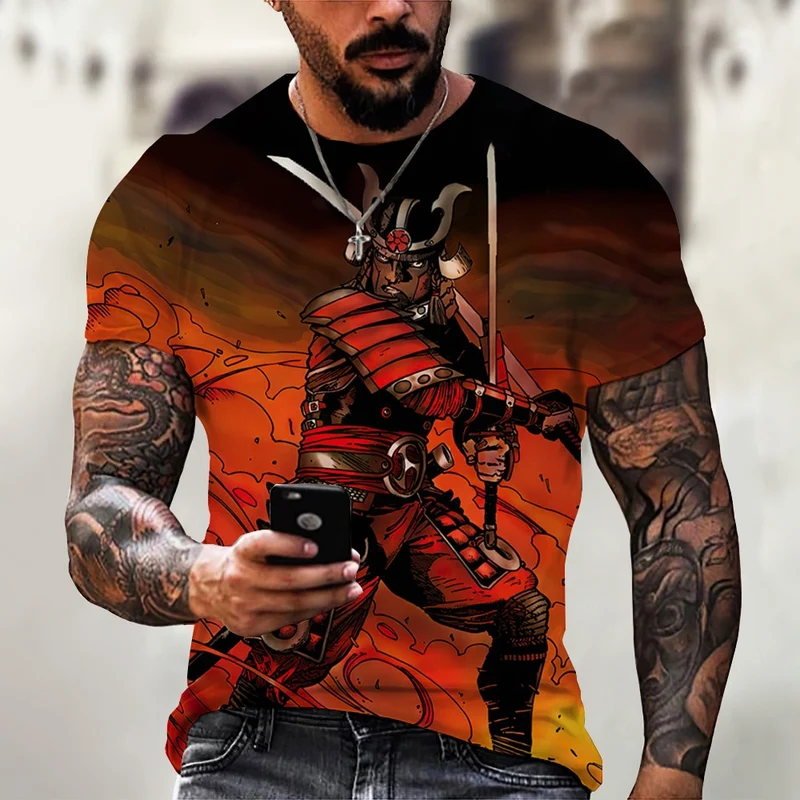 Herren Japan Samurai 3D T-Shirt Rundhals Unisex Sommer Streetwear