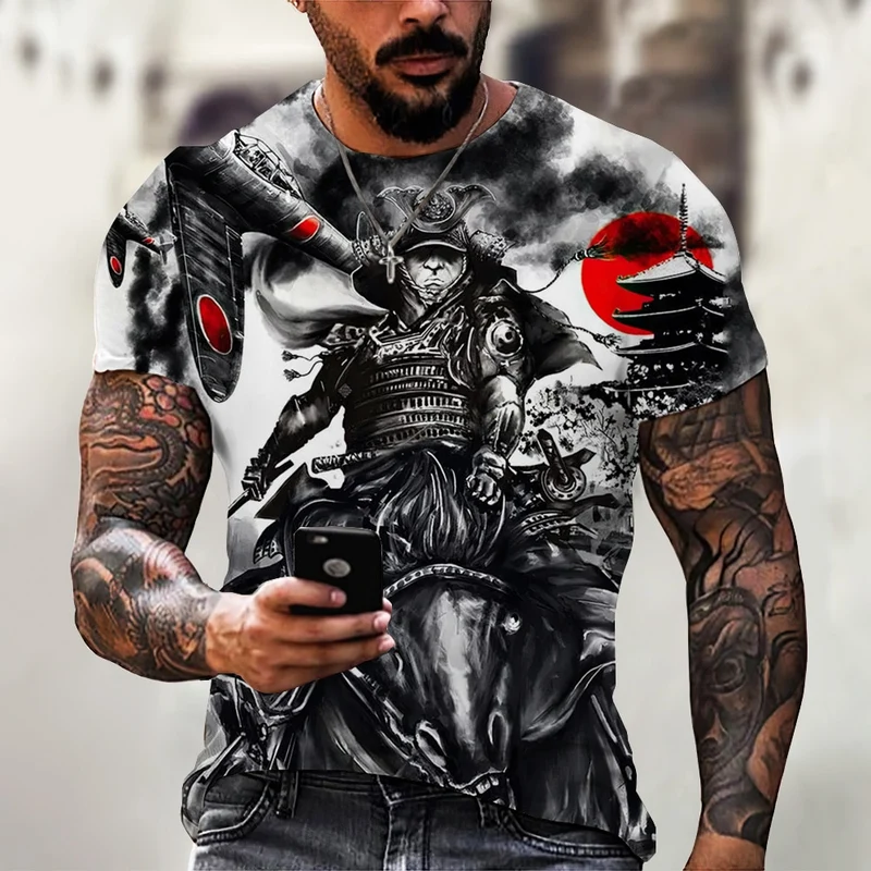Herren Japan Samurai 3D T-Shirt Rundhals Unisex Sommer Streetwear