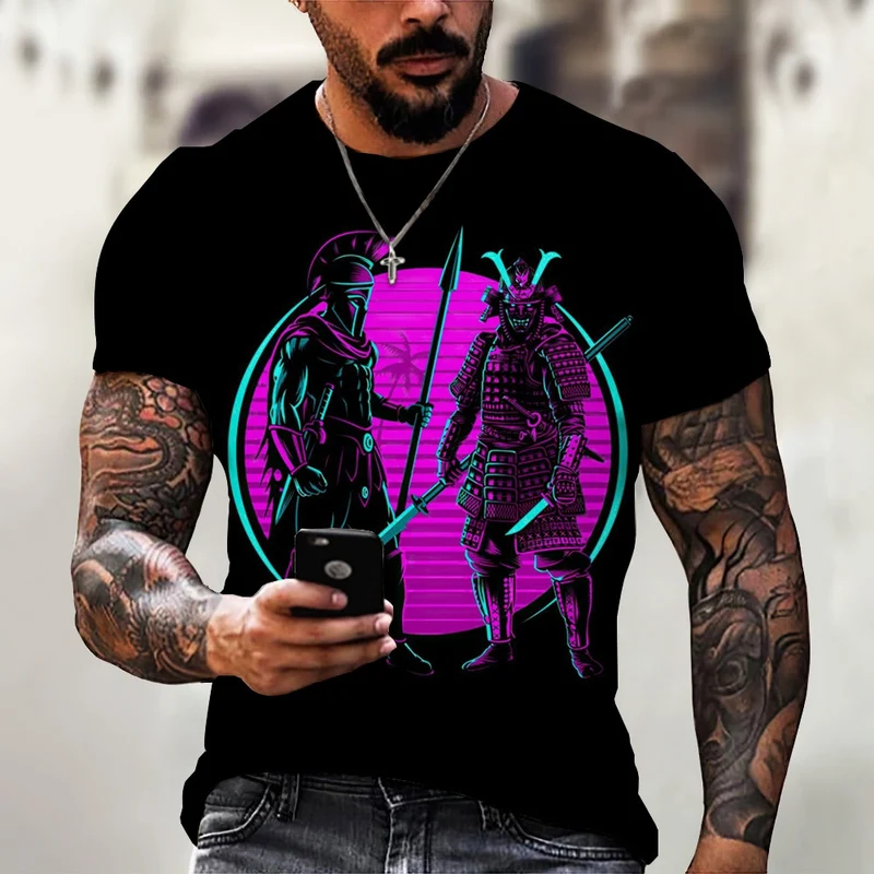 Herren Japan Samurai 3D T-Shirt Rundhals Unisex Sommer Streetwear