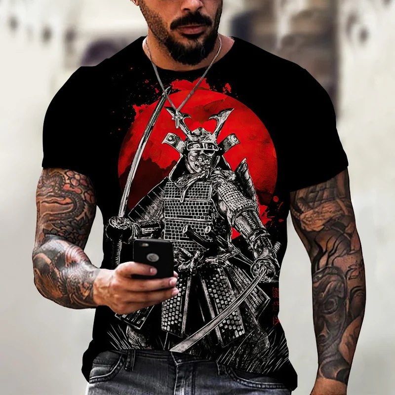 Herren Japan Samurai 3D T-Shirt Rundhals Unisex Sommer Streetwear