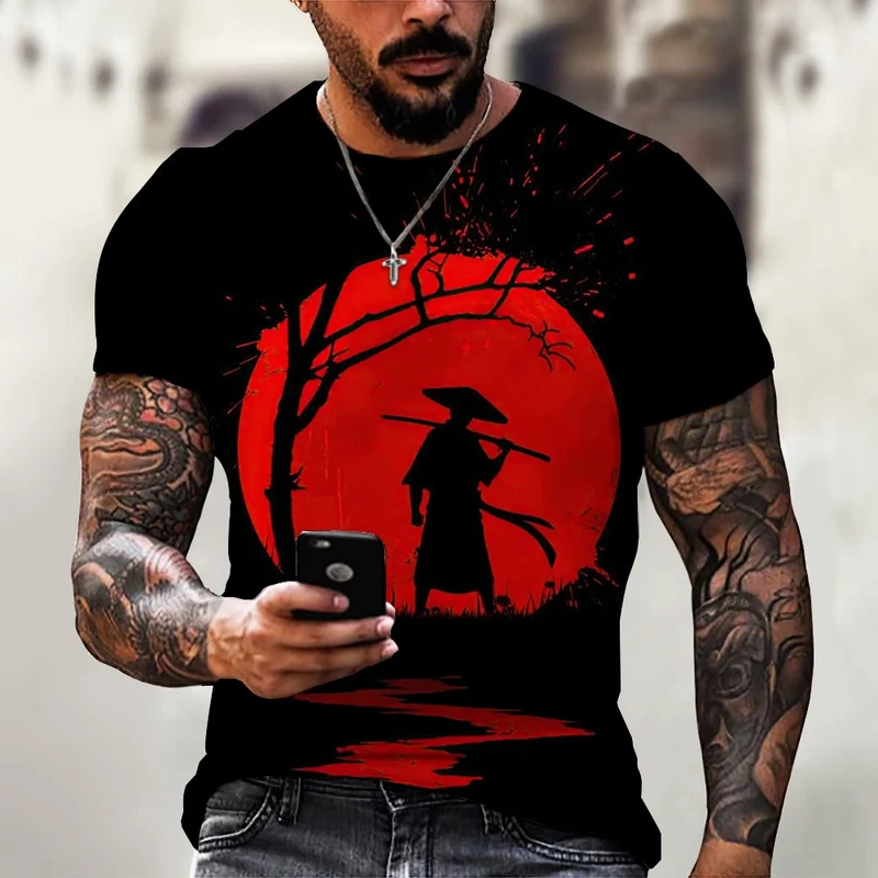 Herren Japan Samurai 3D T-Shirt Rundhals Unisex Sommer Streetwear