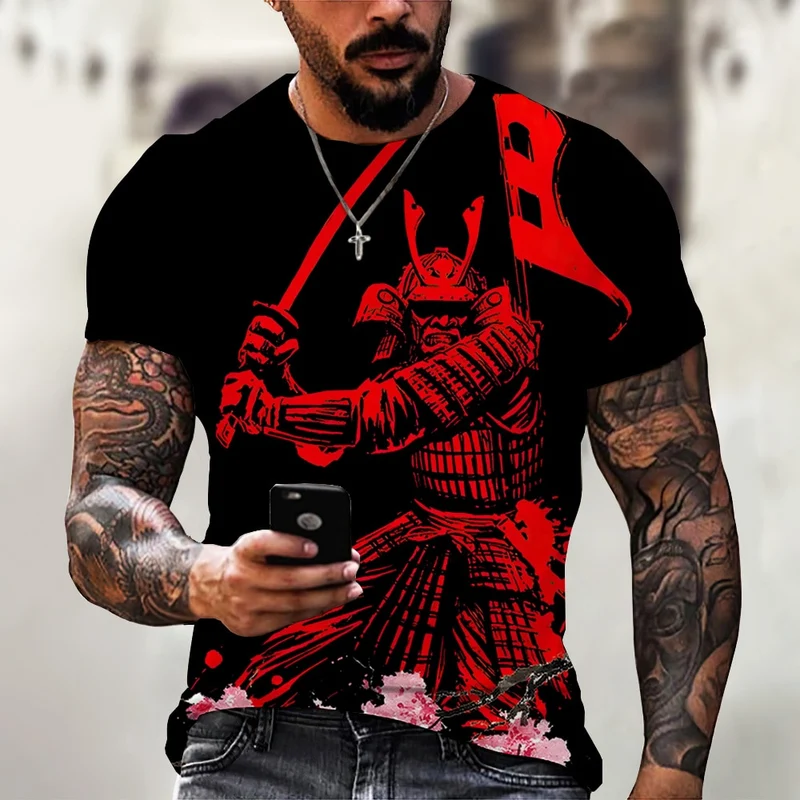 Herren Japan Samurai 3D T-Shirt Rundhals Unisex Sommer Streetwear