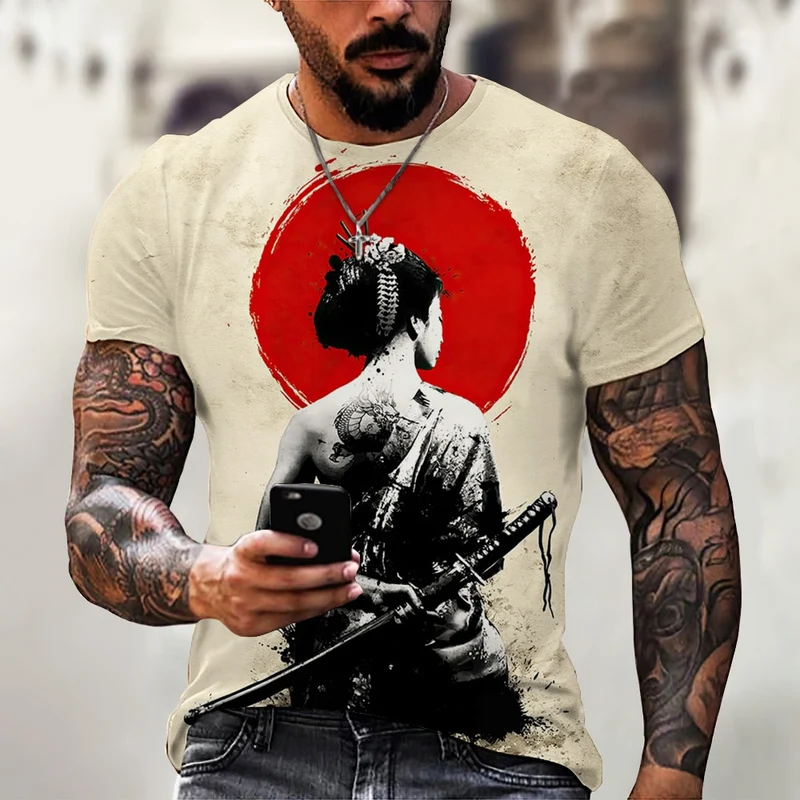 Herren Japan Samurai 3D T-Shirt Rundhals Unisex Sommer Streetwear