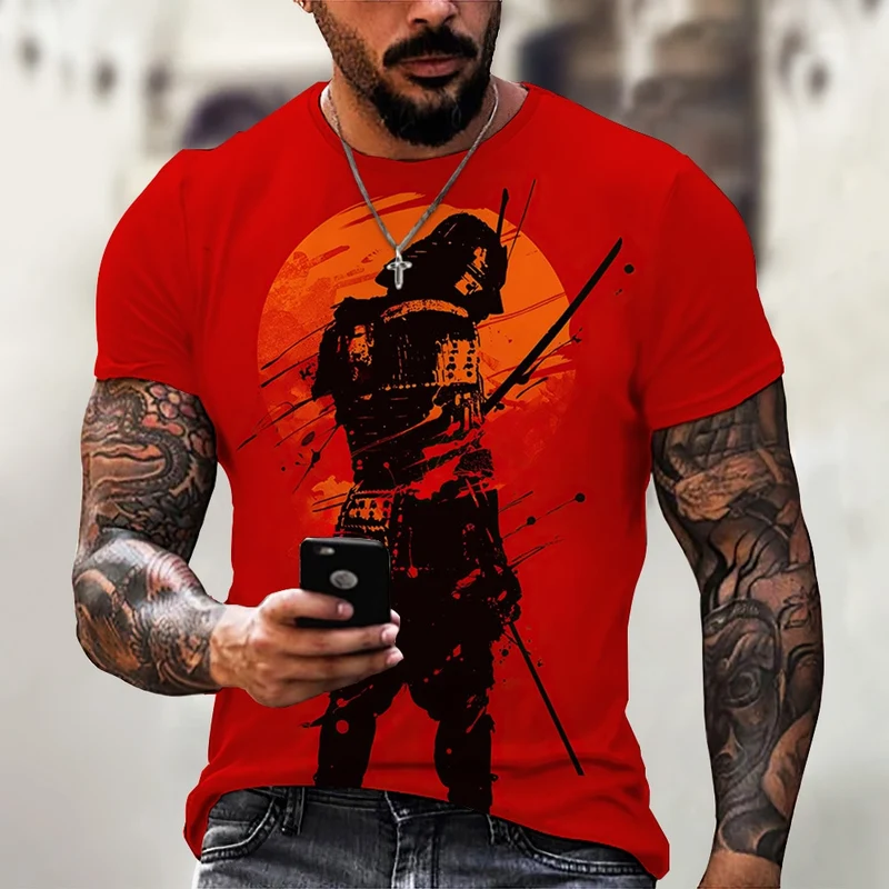 Herren Japan Samurai 3D T-Shirt Rundhals Unisex Sommer Streetwear