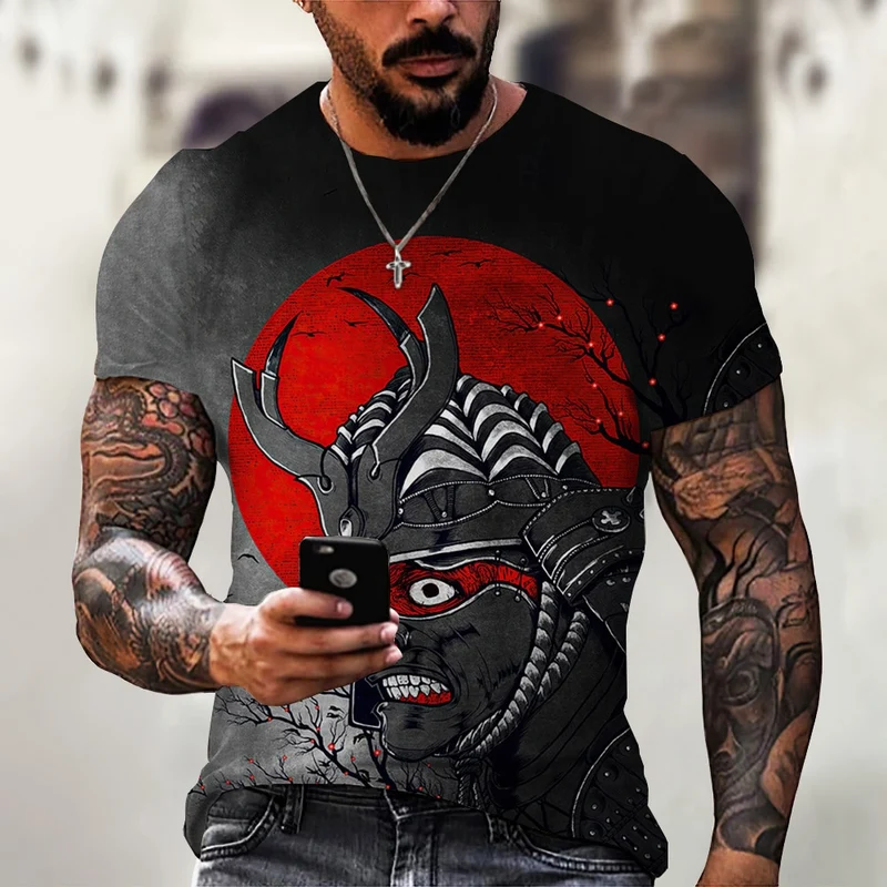 Herren Japan Samurai 3D T-Shirt Rundhals Unisex Sommer Streetwear