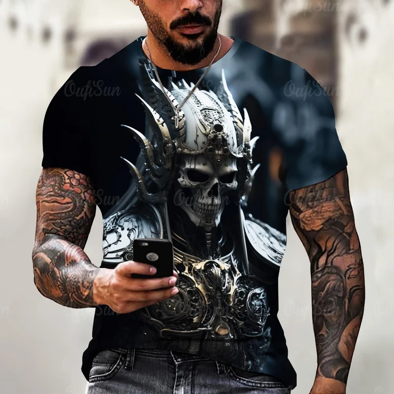 Herren Horror Skulls 3D T-Shirt Rundhals Unisex Sommer Streetwear