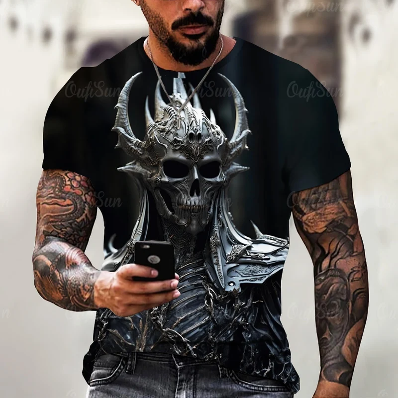 Herren Horror Skulls 3D T-Shirt Rundhals Unisex Sommer Streetwear