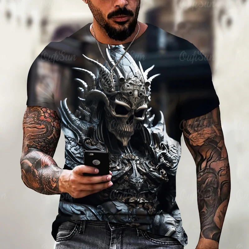 Herren Horror Skulls 3D T-Shirt Rundhals Unisex Sommer Streetwear