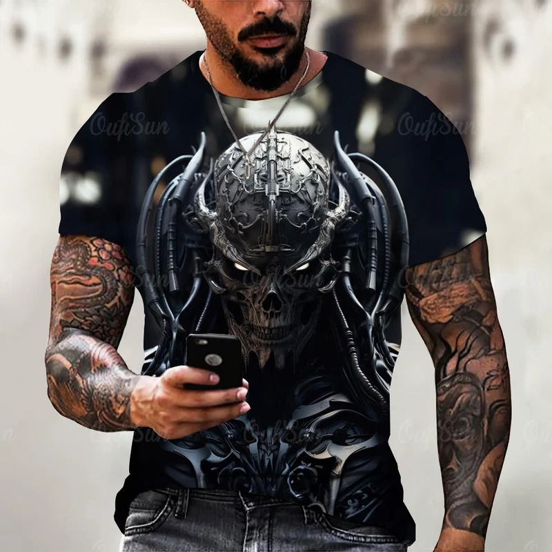 Herren Horror Skulls 3D T-Shirt Rundhals Unisex Sommer Streetwear