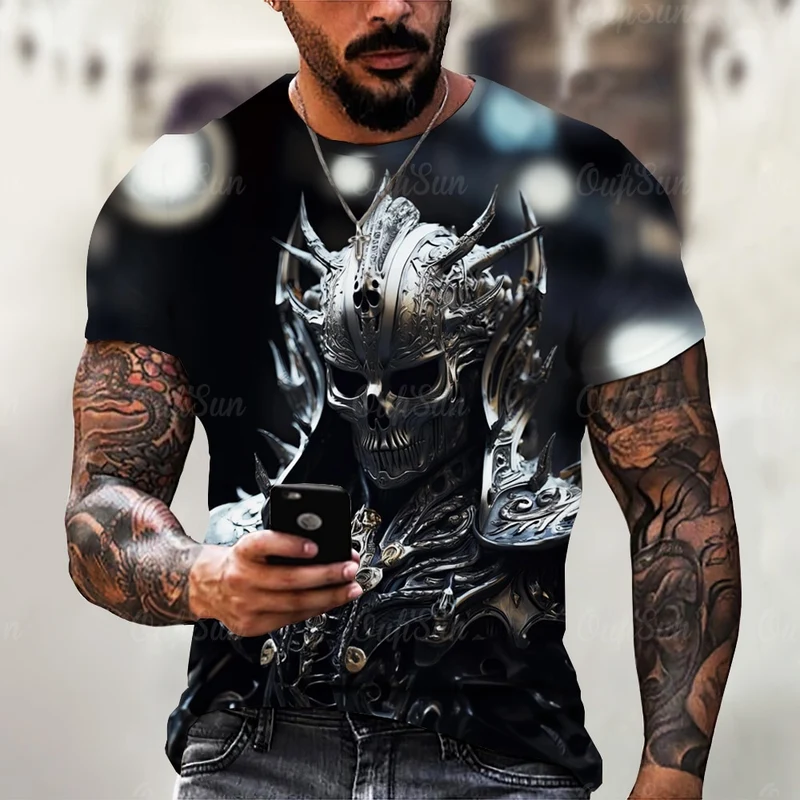 Herren Horror Skulls 3D T-Shirt Rundhals Unisex Sommer Streetwear
