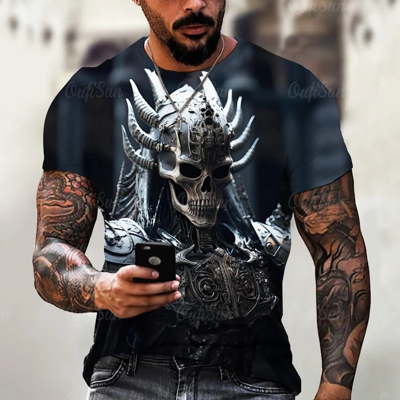 Herren Horror Skulls 3D T-Shirt Rundhals Unisex Sommer Streetwear