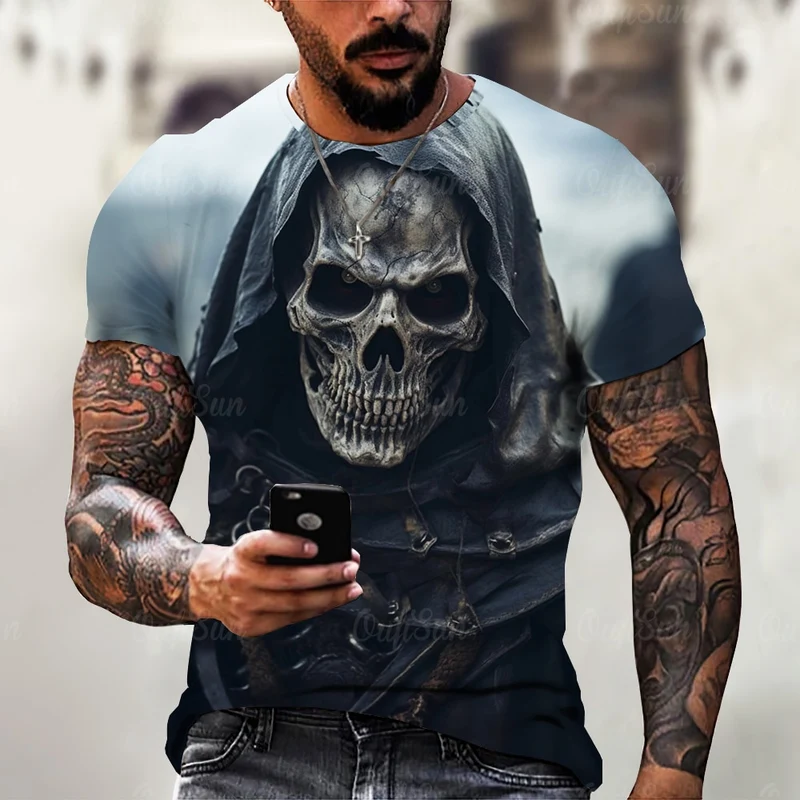 Herren Horror Skulls 3D T-Shirt Rundhals Unisex Sommer Streetwear