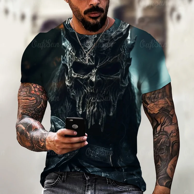 Herren Horror Skulls 3D T-Shirt Rundhals Unisex Sommer Streetwear