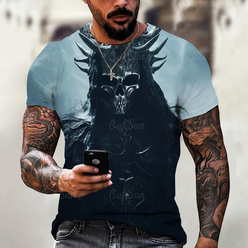 Herren Horror Skulls 3D T-Shirt Rundhals Unisex Sommer Streetwear