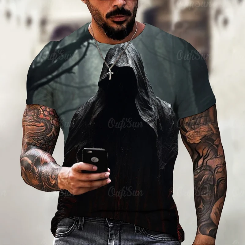 Herren Horror Skulls 3D T-Shirt Rundhals Unisex Sommer Streetwear