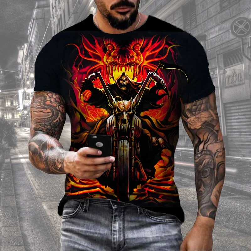 Herren Horror Skulls 3D T-Shirt Rundhals Unisex Sommer Streetwear Motorcycle
