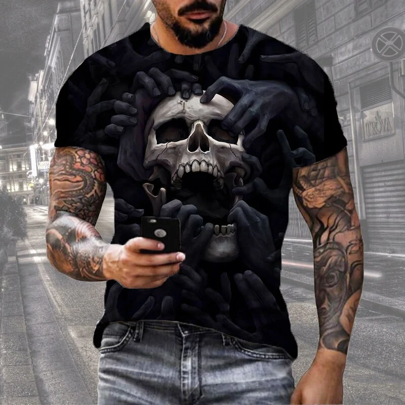 Herren Horror Skulls 3D T-Shirt Rundhals Unisex Sommer Streetwear Motorcycle