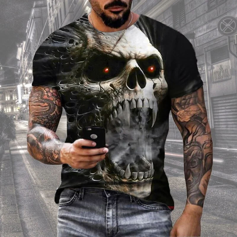 Herren Horror Skulls 3D T-Shirt Rundhals Unisex Sommer Streetwear Motorcycle